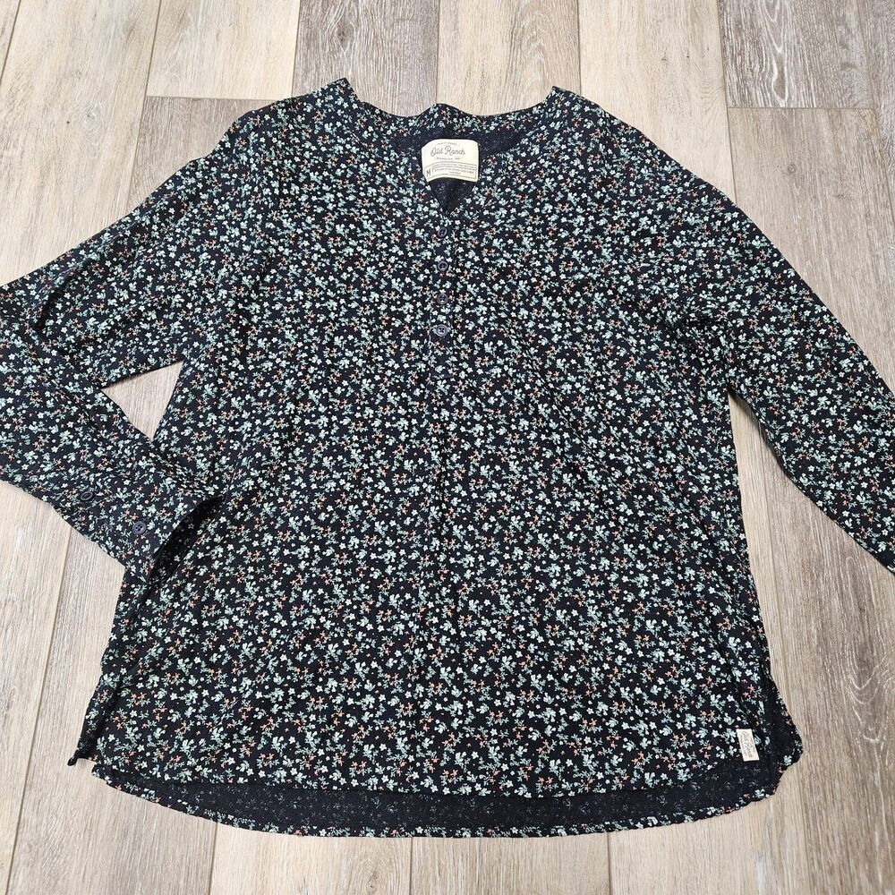 Old Ranch Organic Cotton Long Sleeve Micro Floral Blouse Top Women's Medium